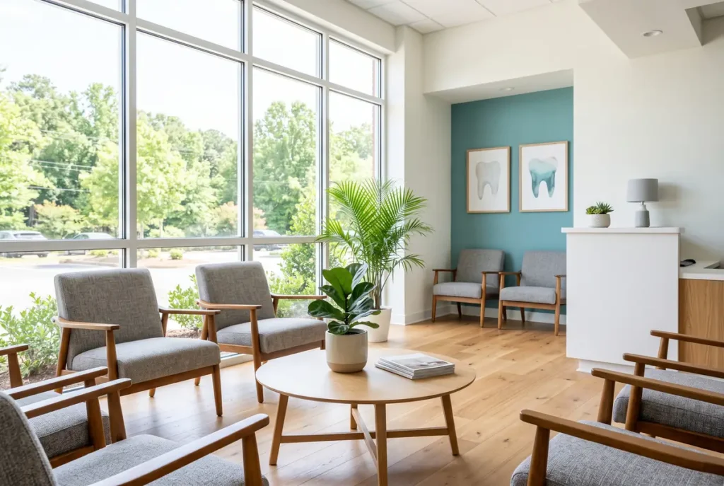 Clean, welcoming waiting area of a modern dental office in Lithia Springs